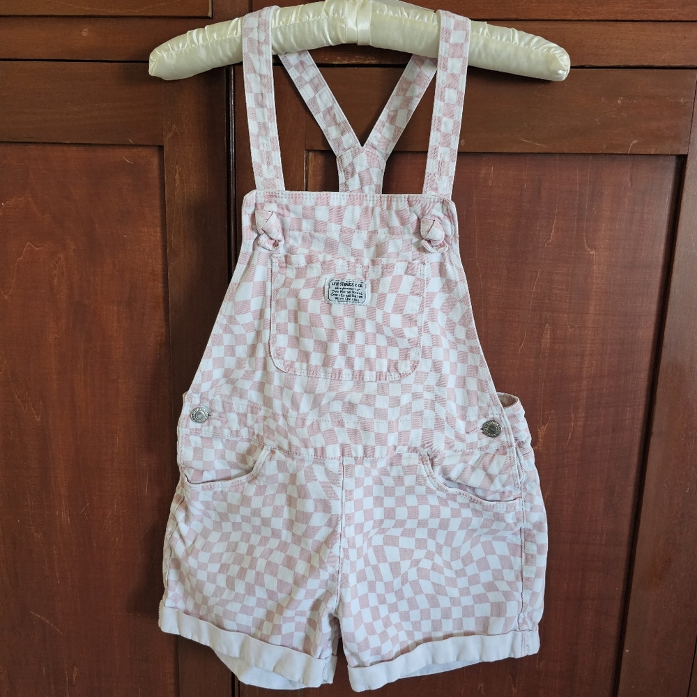 Levi's Pink and White Checkered Overalls/shortalls